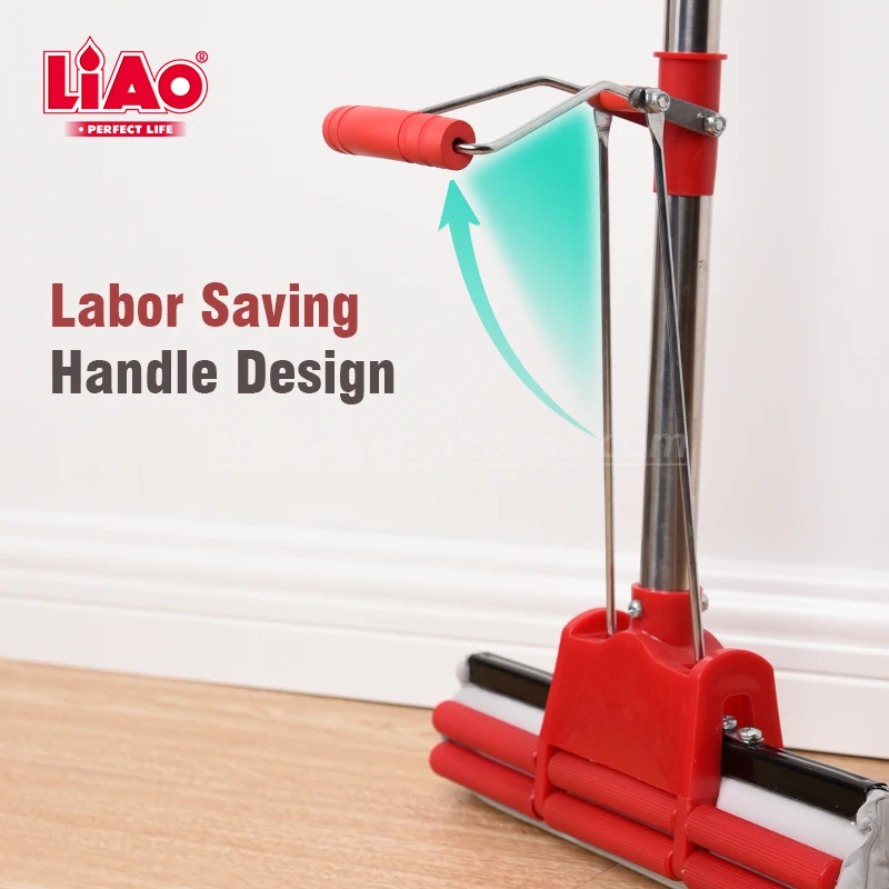 LiAo 27cm Easy Wringing Quadruple Magic PVA Roller Foam Squeeze Mop with Absorbent Sponge Head