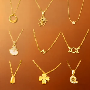 MW New Arabic Jewelry 18K Gold Plated Non Tarnish 316l Monn Flower Waterdrop Conch Stainless Steel Necklaces Wholesale Jewellery