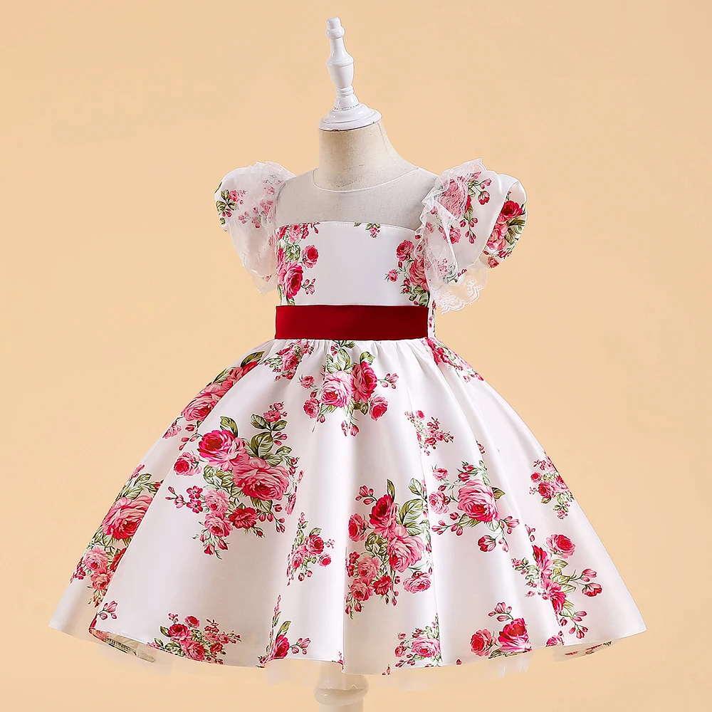 Pretty Flower Printing Kids Girls Dress 1-7 Years Old