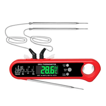 Food thermometer kitchen meat food barbecue folding thermometer LCD display external extension dual probe with alarm function