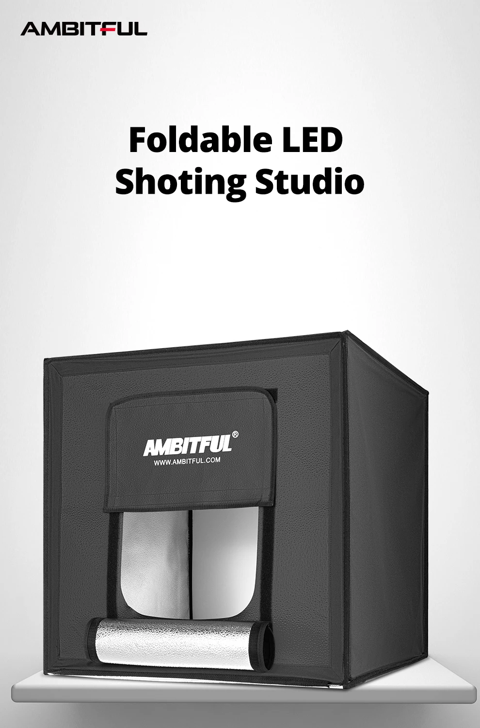 AMBITFUL 40cm LED Photo Studio LightBox Adjustable Brightness Led Light Softbox photobox with 5 Color Background Paper