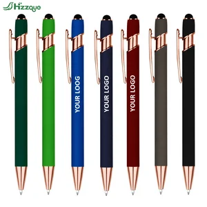 Custom Logo Promotional Novelty Metal Ballpoint Pen Soft Rubber Touch Screen Colorful Replaceable 1.0mm Refill Metal Body
