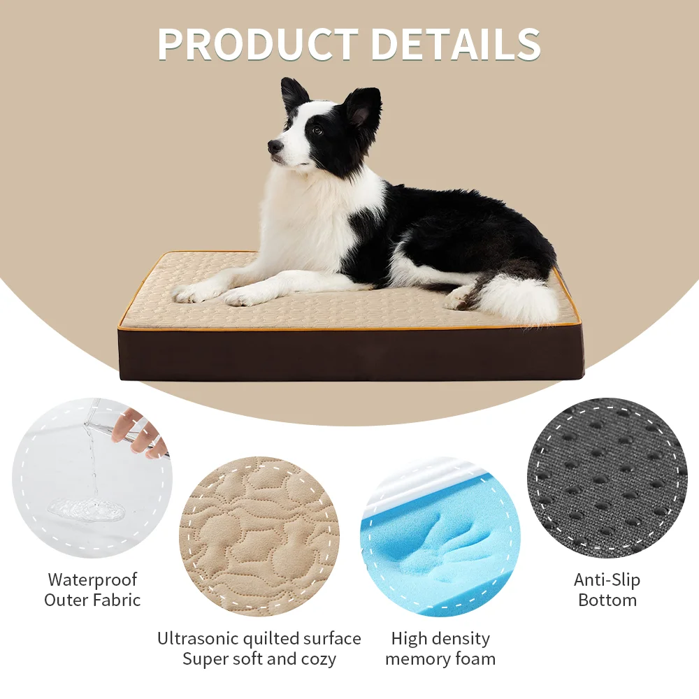 OEM luxury washable removable cover waterproof egg crate memory foam orthopedic dog bed pet cushion for large dogs manufacture