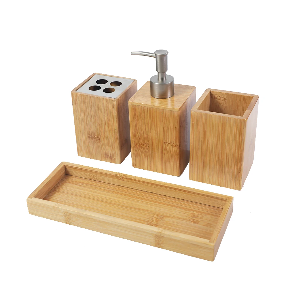 Bamboo Wood Bathroom Set 3 Wooden Bathroom Accessory Sets Natural Color