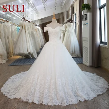 SL-100 Real Pictures White Ball Gown Bridal Dress mariage Vintage Muslim Plus Size Lace Wedding Dress 2020 Princess with Sleeve
