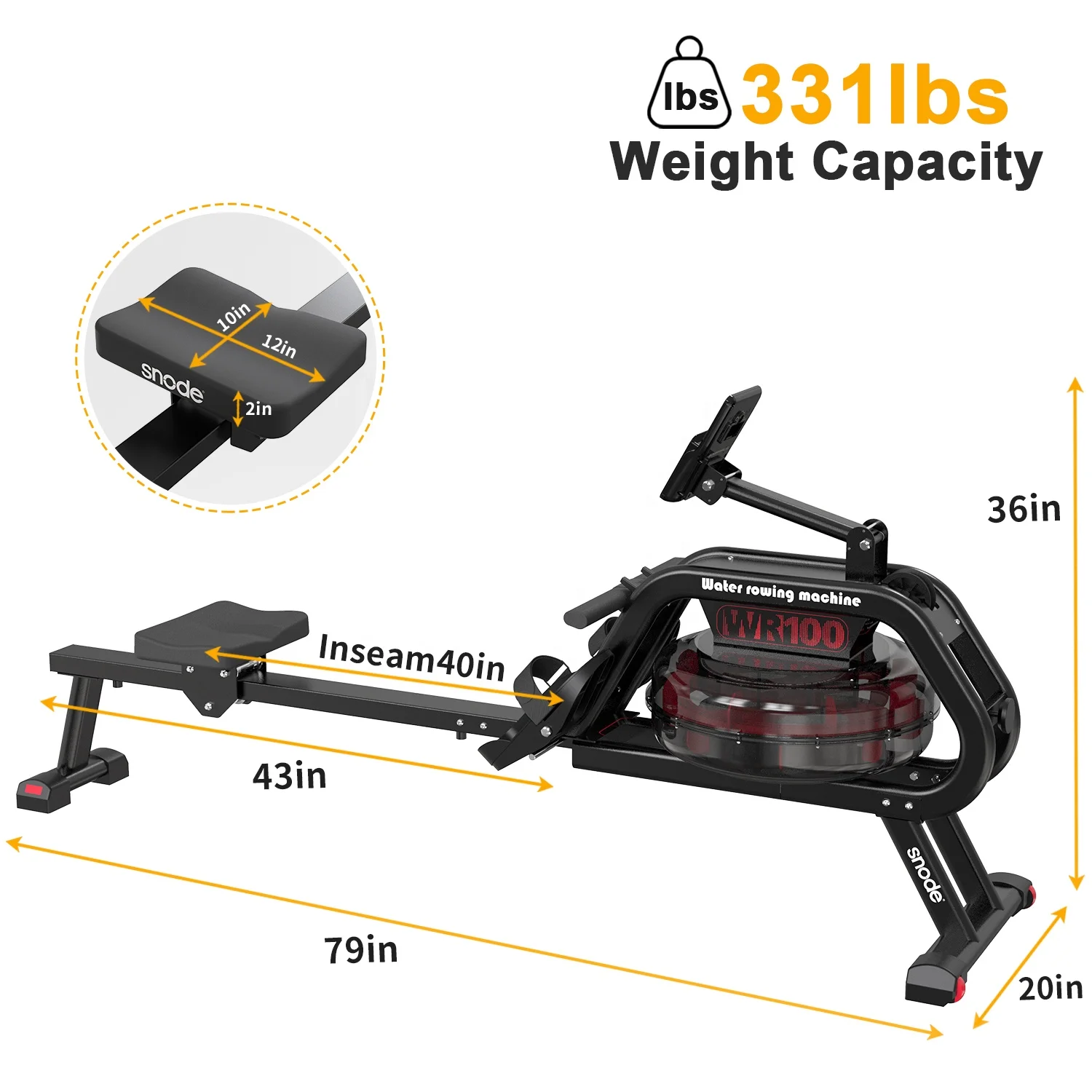 Snode WR100 Custom Water Rower Iron Water Resistance Home Gym Fitness Equipment for Home Use