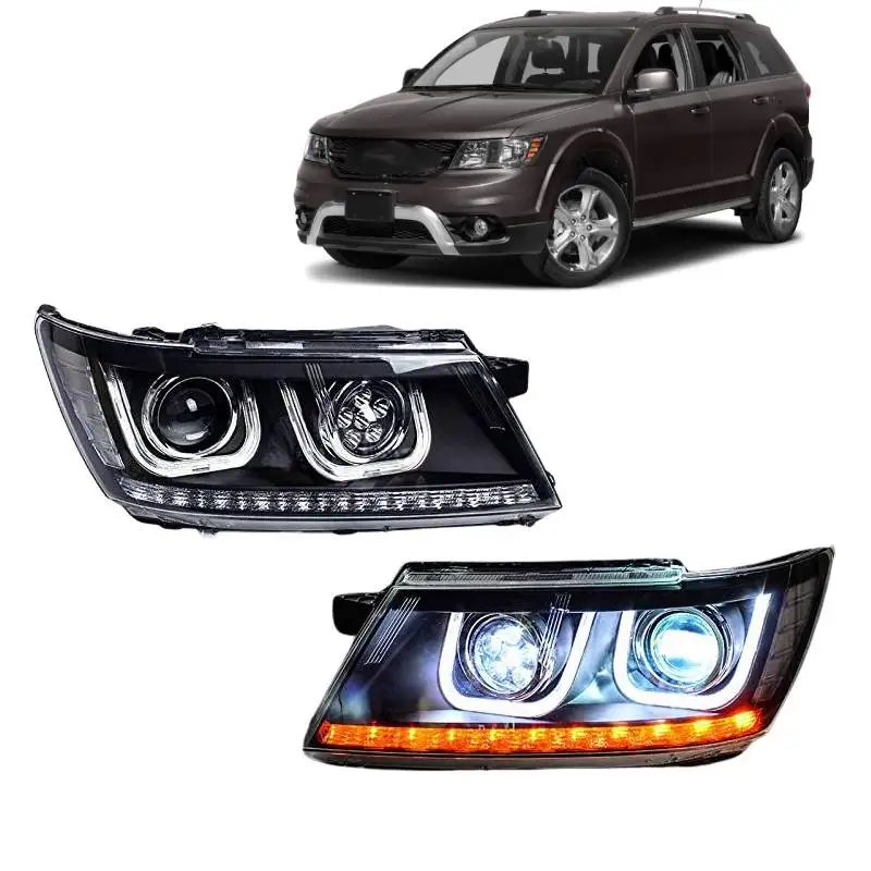 car usa type xenon headlight assembly For Dodge Journey 2014 head lamp with LED bar angel eyes double U design plug and pla