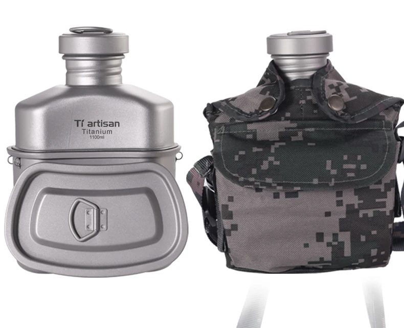 Outdoor Camping Titanium Canteen Cups Set Water Bottle Bowl Kettle