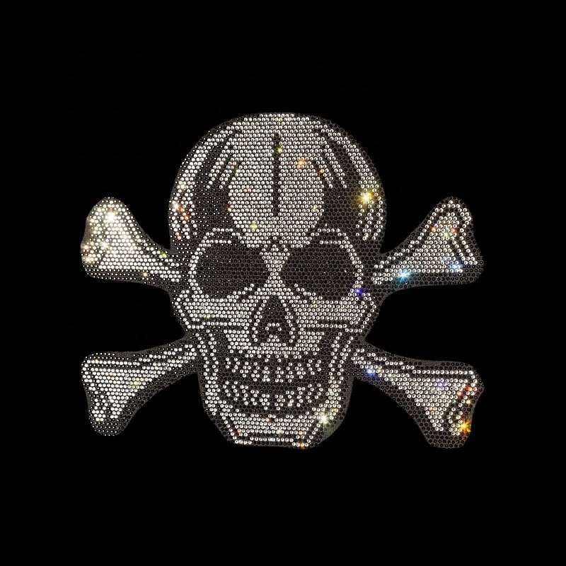 Custom logo crystal rhinestone heat transfer skull hoodie design green rhinestone motif