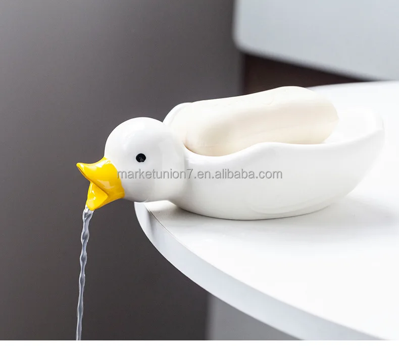 Cute Duck Shape Ceramic Tray Holder Soap Dish Self Draining Soap Holder For Shower Bathroom Tub