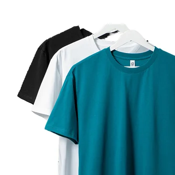 Custom Printed Logo Embroidery Cotton Sweat Absorbent Loose Drop Shoulder Short Sve Crew Neck T-Shirt