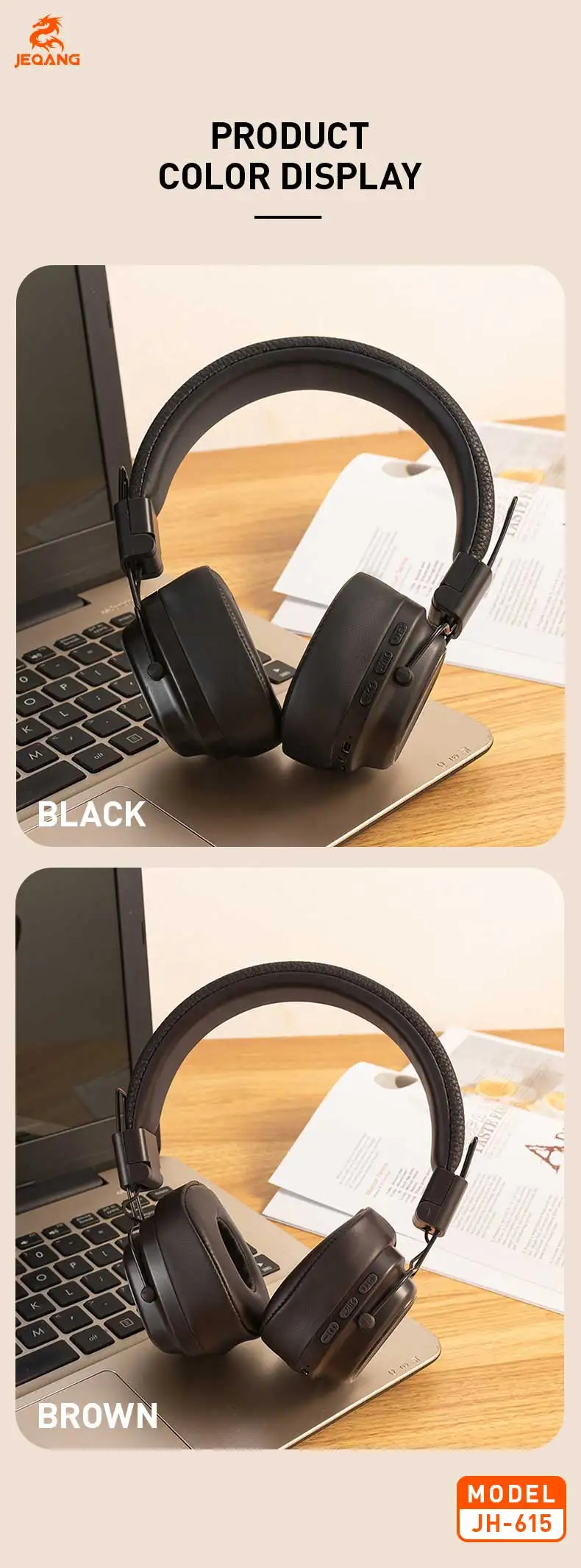 Jeqang New On-Ear BT Headset with RGB Noise Reduction USB Connectors Dynamic VocaLigm for DJ Travel Sports Gaming Office Support