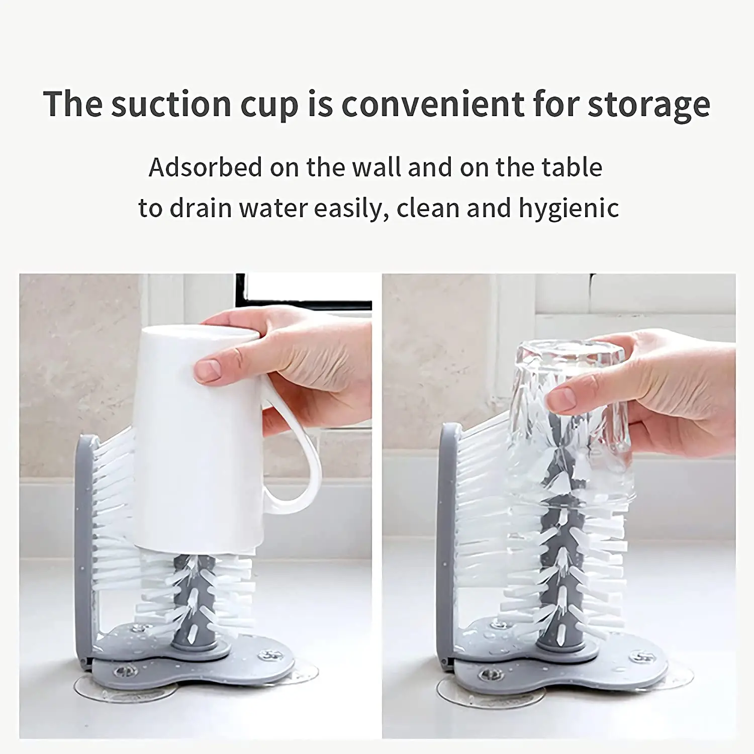 Water Bottle Cleaning Brush Glass Cup Washer With Suction Base Bristle Brush Wine Glass Opp Bag