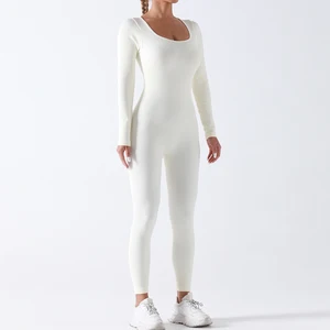 Custom Women's Workout One Piece Jumpsuit Women Yoga Long Sleeve Fitness Bodysuit