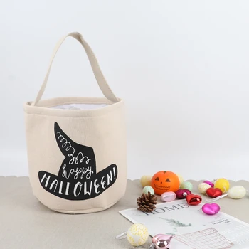 2022 Hot Trend White Polyester Canvas Party Gift Bag Halloween Candy Gift Basket Tote candy bag