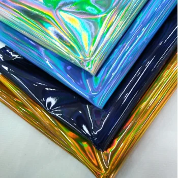 Holographic Laser Metallic Mirror 0.7 mm Foiled Synthetic Faux PU Leather for Bags Shoes Upper Footwear Handbags Luggage Wallet