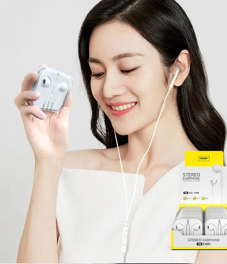 foneng new retail earphone stand t46 semi-in-ear music earphone