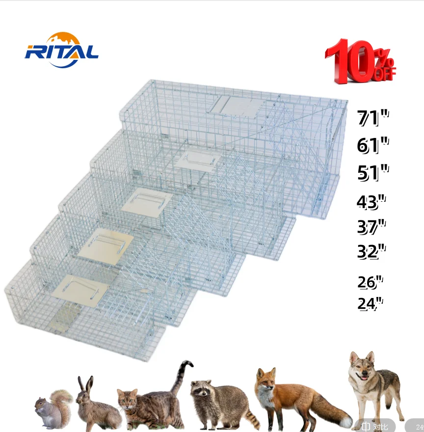 Humane Metal Large Live Wild Coyote Squirrel Rabbit Raccoon Dog Cage Trap Fox Animal Trap Feral Cat Trap Cages for Sale