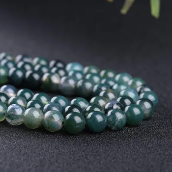 New Arrivals Natural Nature of Stone Gemstone Smooth Loose Round Faceted Beads Green Moss Agate for Jewelry Makingt