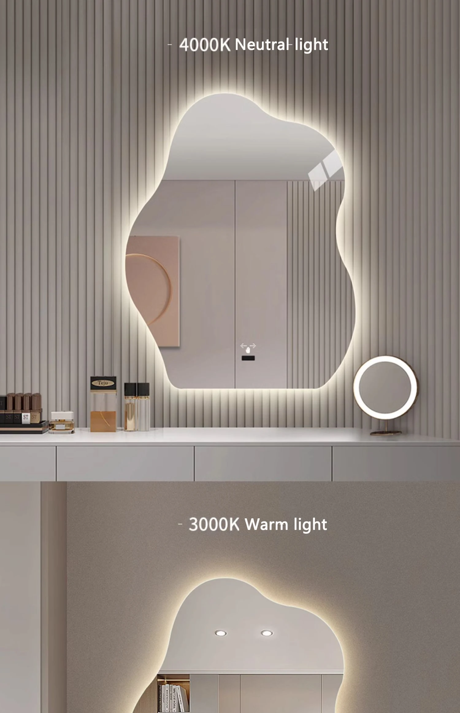 Bathroom irregular shape Interior bedroom dressing living room backlit wall hanging makeup smart led mirror factory