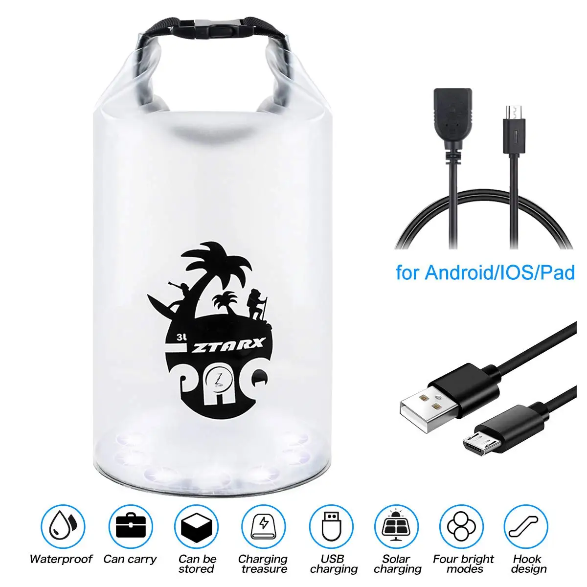Inflatable Solar Light Phone Charger Lanterns Camping Lights Waterproof Dry Bag Light Foldable LED Outdoor 2 in 1 PVC