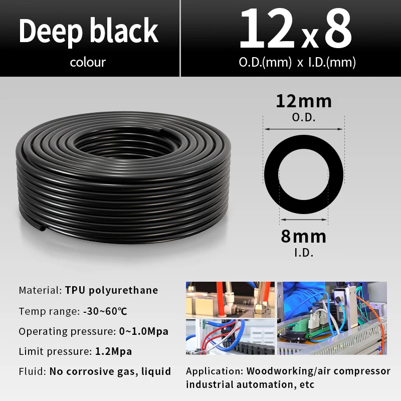 TEN-HIGH Tuyau air comprimé 8mm (DI) x 12mm (DE) polyuréthane avec
