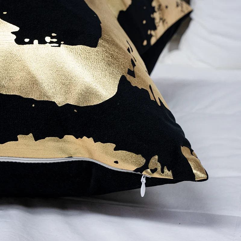 High Quality Throw Pillow Covergolden Silver Stripes Velvet Black White