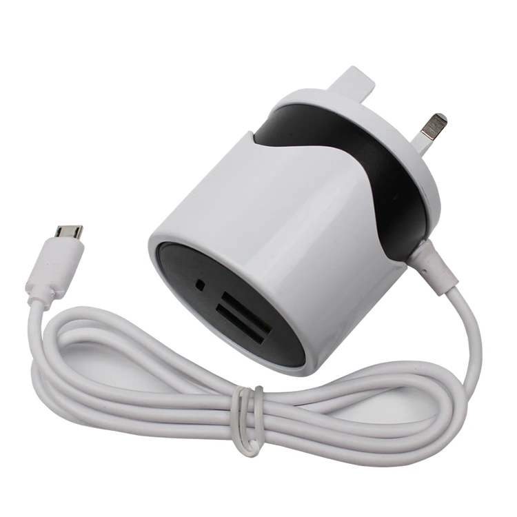 Gelombang Samping Colokan UK Pin Adaptor Perjalanan Universal, Pengisi  Daya Dinding USB Tipe C Ponsel Pintar Android V8 dengan Kabel Tetap