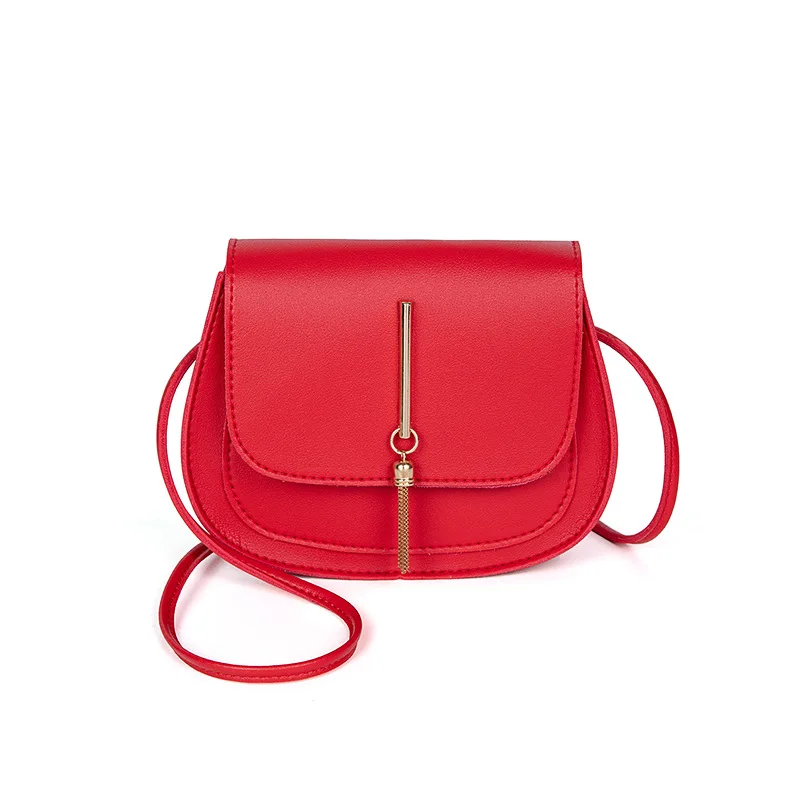Ladies Small Leather Handbag Crossbody Tassel Bag Ladies Shoulder Bag (Red)