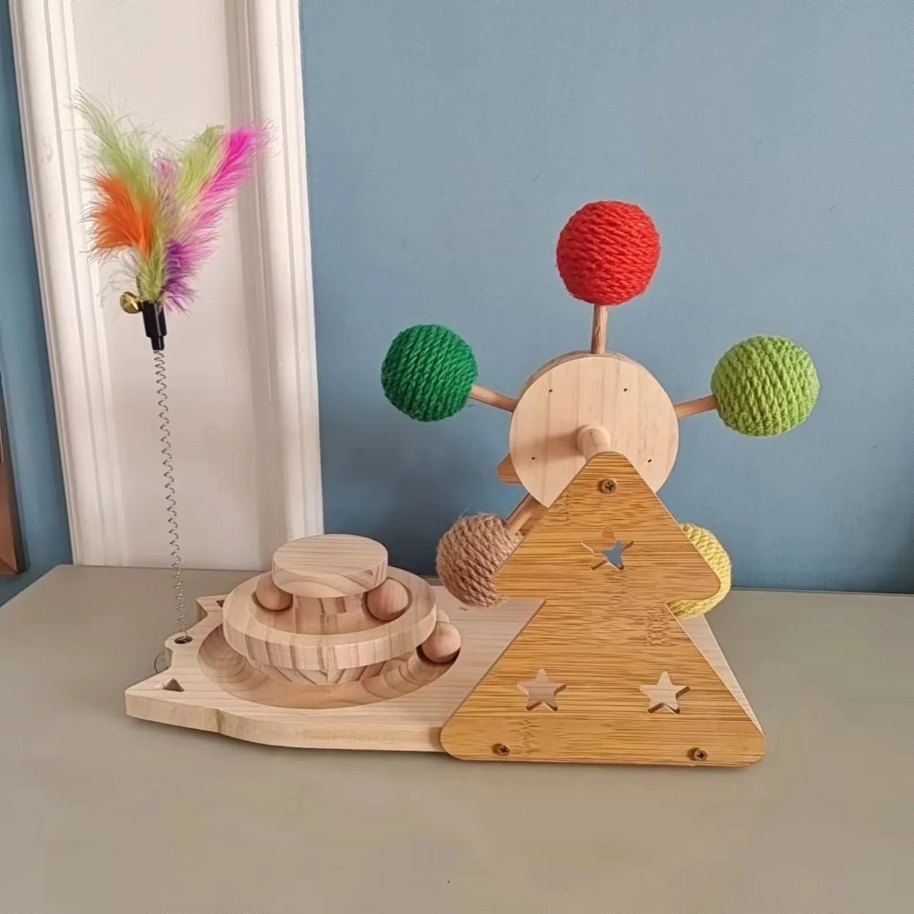 New Pet Supplies Tease cat Stick cat Ferris Wheel Sisal Ball Solid Wood cat Rotary Table Base Multi-functional Puzzle cat Toys manufacture