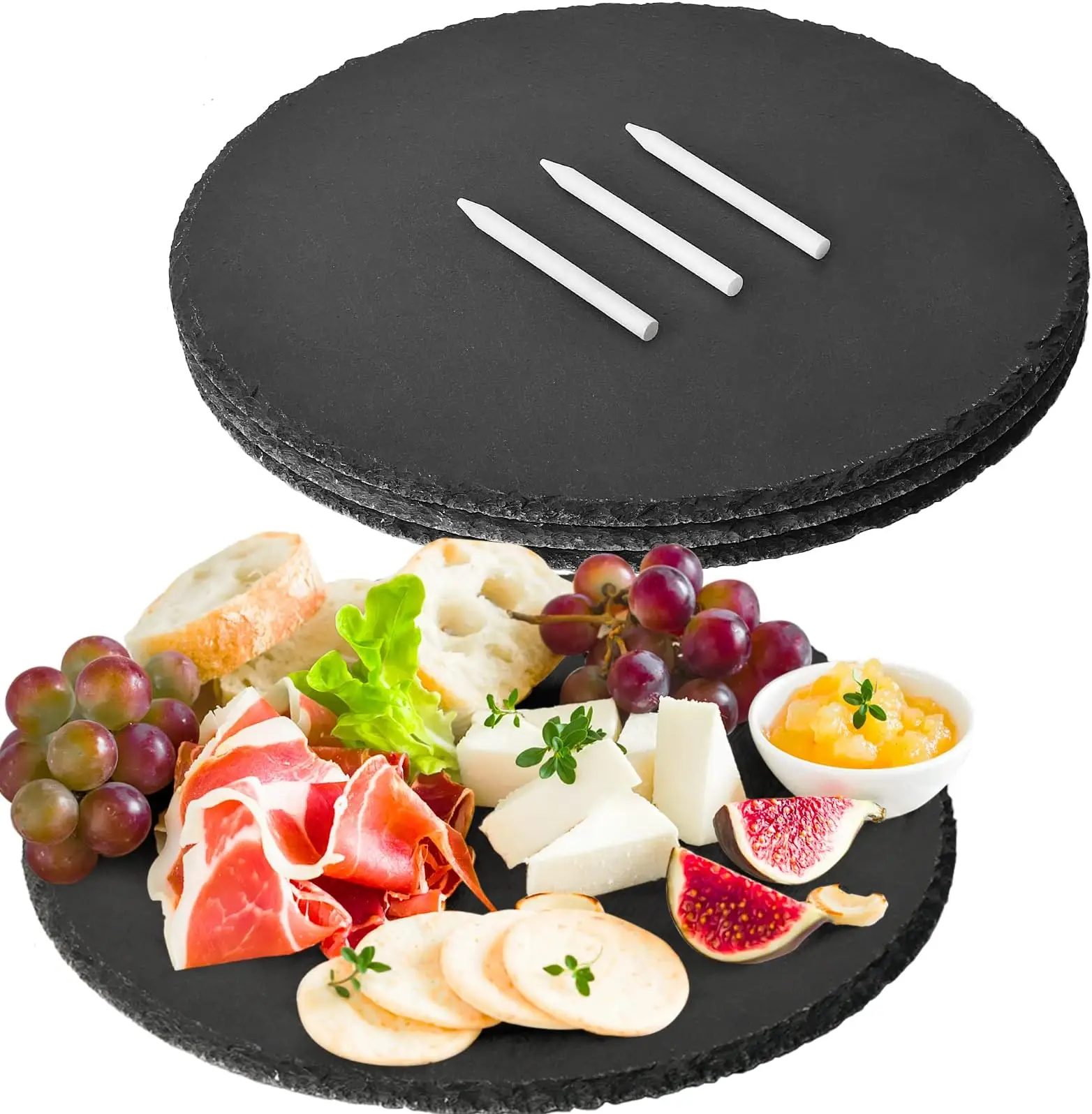 12 X 10 in 4 Pack Slate Cheese Boards Black Stone Plates Charcuterie Boards Gourmet Serving Tray Cheese Platter for Sushi