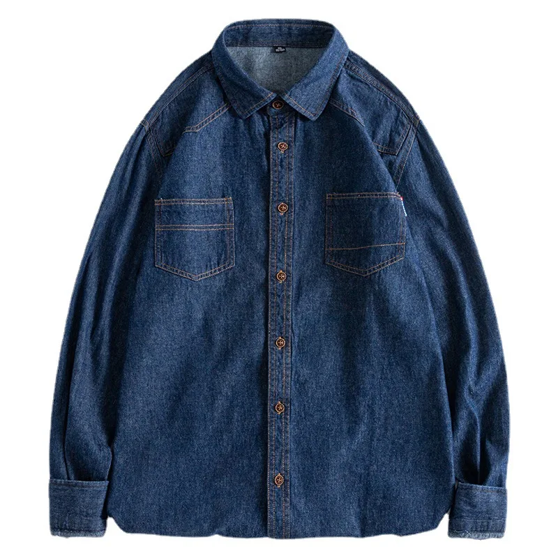 Denim Shirts Men Casual Light Wash Long Sleeve Denim Jeans Shirt