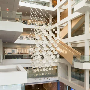 Custom Modern Airport Decorative Lighting Large Can Breathe Umbrellas Interactive Installation Chandelier Space Art