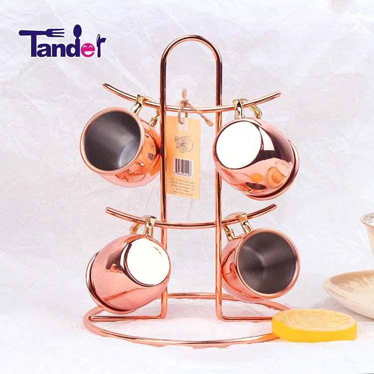 
 Московский мюл, кружка 60 мл, медные позолоченные мини мюли, медные кружки, набор из 4 шт.  