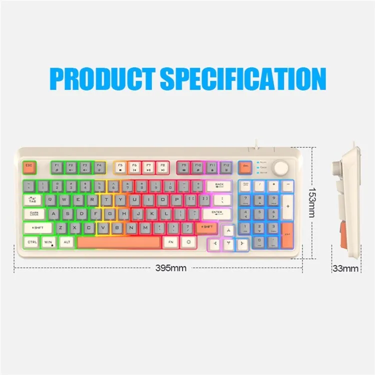 キーボード XUNFOX K82 94 Keys Gaming Wired Keyboard with Mixed Color Backlit