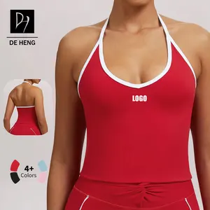 Custom Crop Top Sujetador Deportivo High Support Open Back Running Gym Fitness Yoga Halter Sports Bra for Women