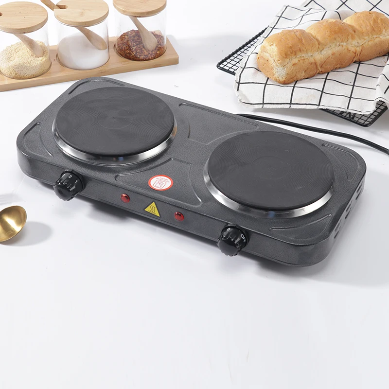 1pc US Plug 110V 60Hz Electric Countertop Double Burner, 2000W