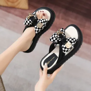 Summer Women's Fashion Midsole Platform Korean Style Printed Bow Lightweight Soft Quick-Drying Anti-Slip Rubber Outsole