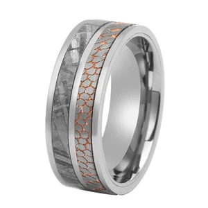 8mm Muonionalusta Meteorite inlay Mens Wedding Bands with Niobium Titanium Copper Superconductor Ring