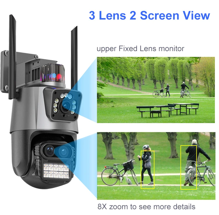 ICSee Triple Lens 8MP 9MP Dome WiFi PTZ Camera 4K with Siren Flashing Alarm