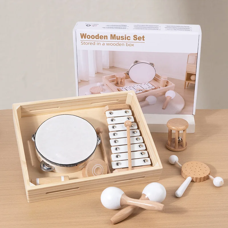 Neutral Colors Baby Musical Instruments Montessori Wooden Toys for Toddlers 1-3