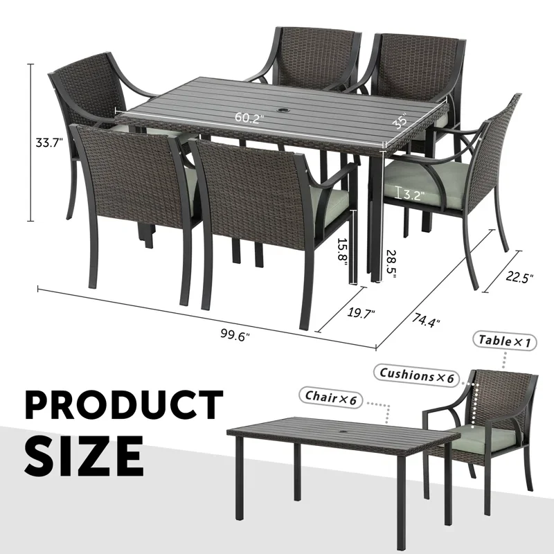 Rattan Garden Furniture 6 Seater Table and Chairs Outdoor Aluminum Patio Furniture Sets Luxurious Outdoor Garden Dining Set details