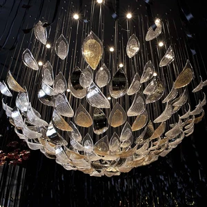 Customized Hotel Lobby Crystal Bespoke Chandelier Modern Luxury Decorative Large Glass Leaf Led Pendent Light
