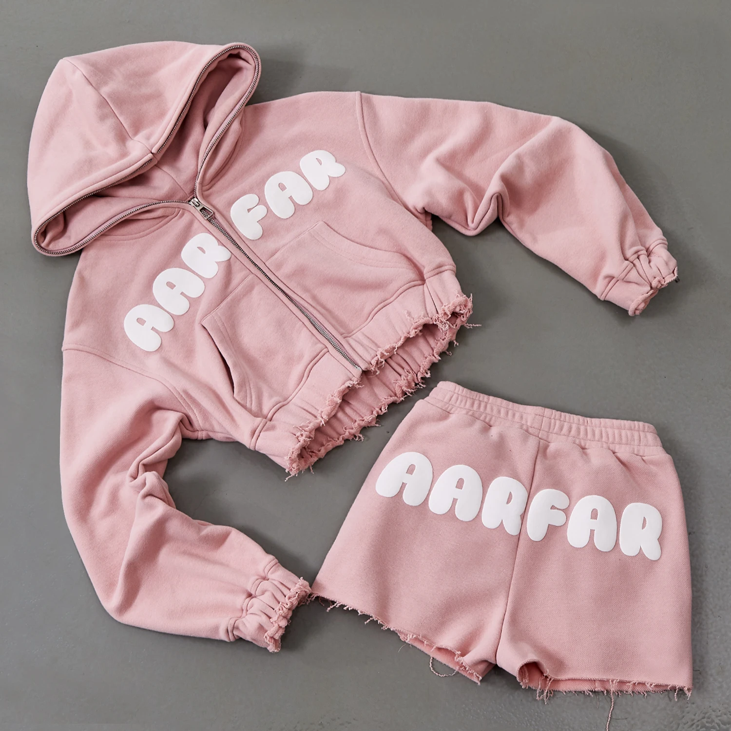 Custom Logo Varsity Jacket Distressed Zip Hoodie Women Tracksuits Sweatpants Track Suit Jogger Set for Women