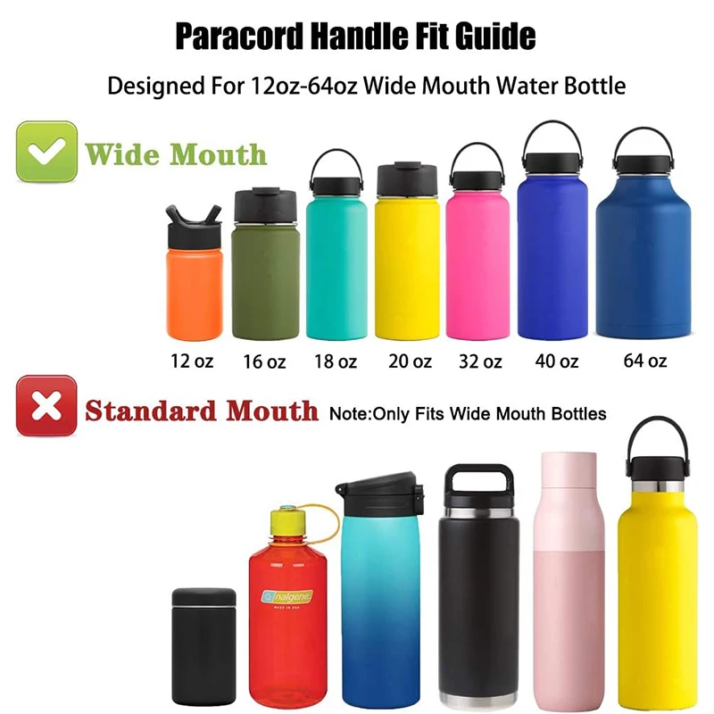 Paracord Handle for Hydroflask 2.0 Wide & Standard Mouth 12oz - 64oz Water  Bottles Strap Carrier with New Safety Ring Holder| Alibaba.com