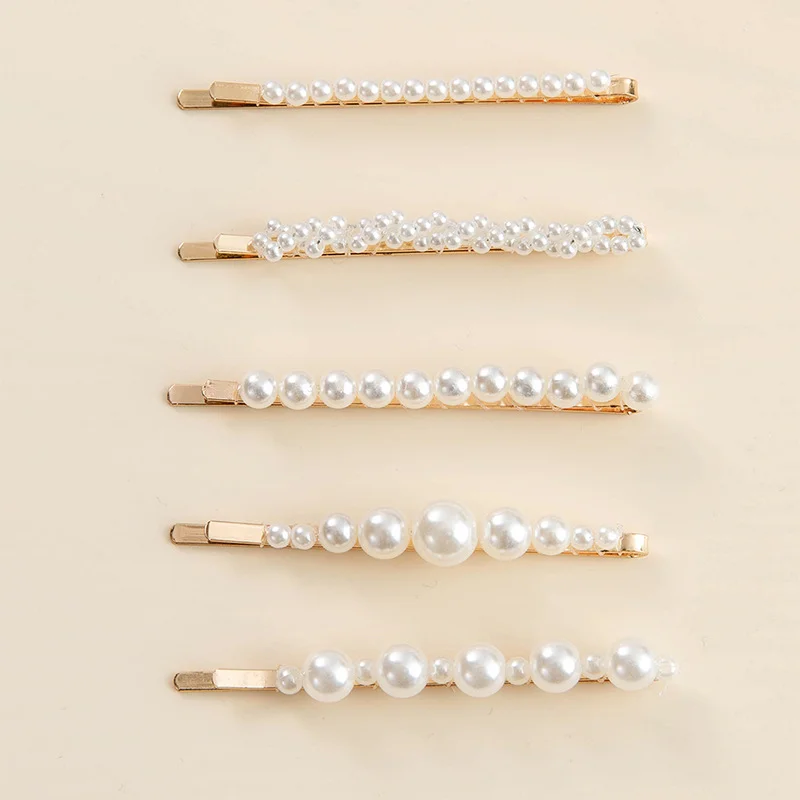 Винтажные Свадебные Заколки для невесты, 5 шт., винтажные модные корейские милые заколки для девочек с жемчугом, золотые заколки для волос, набор жемчужных заколок