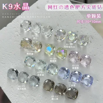 High Quality K9 Crystal Diamond Pointed Bottom Glass Nail Rhinestones Candy Color Cube Sugar 3d Nail Rhinestone Swarovski