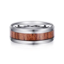 Wholesale Men Jewelry Tungsten Wedding Band Silver Tungsten Wood Barrel Ring Wood Tungsten Carbide Ring Fashion Jewelry Rings