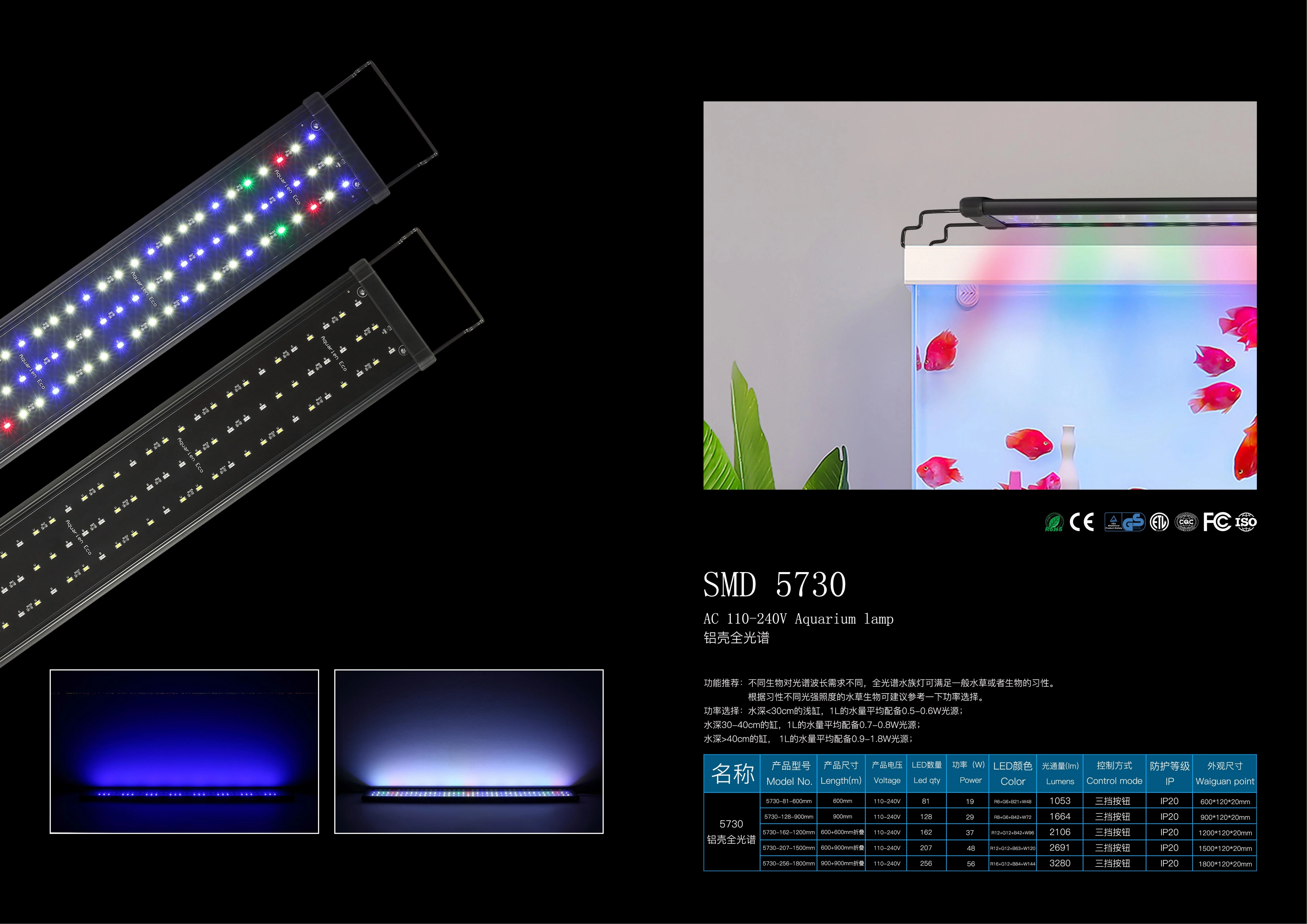 FactoryWRGBControllable LED Aquarium Lamp for Full Spectrum Application，Used for Coral Reef Lighting
