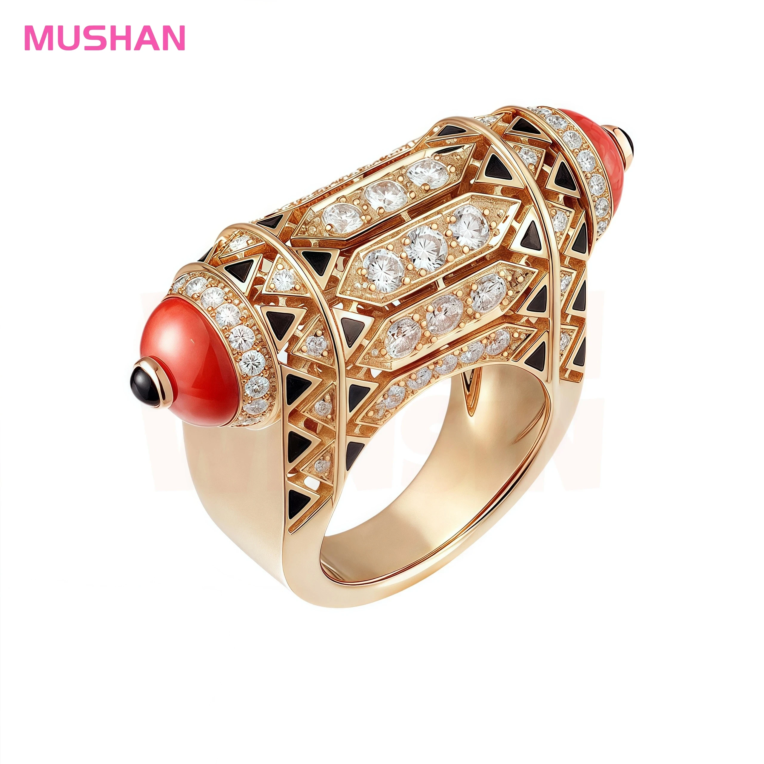 MUSHAN Jewelry Factory Luxury Designer 925 Sterling Silver Ring Natural Coral Fine Jewelry Gemstone High-Carbon Diamond Rings
